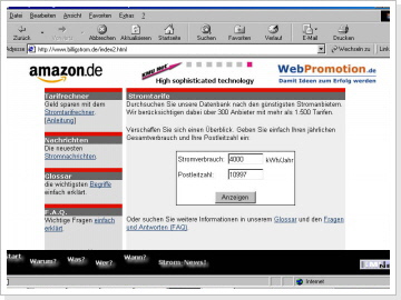 Die erste Seite der www.billigerstrom.de